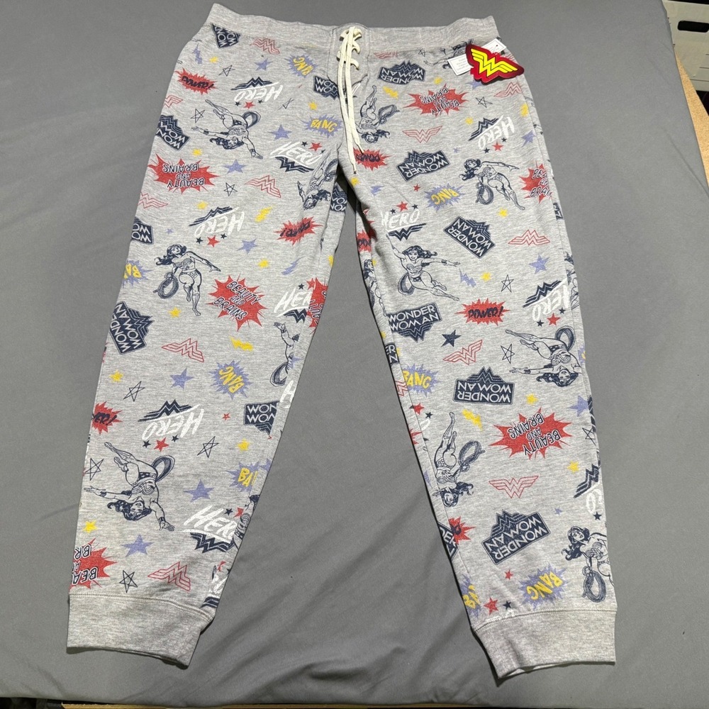 Wonder Woman Sleepwear Joggers Womens XXL Gray Comic Print Hero Pants